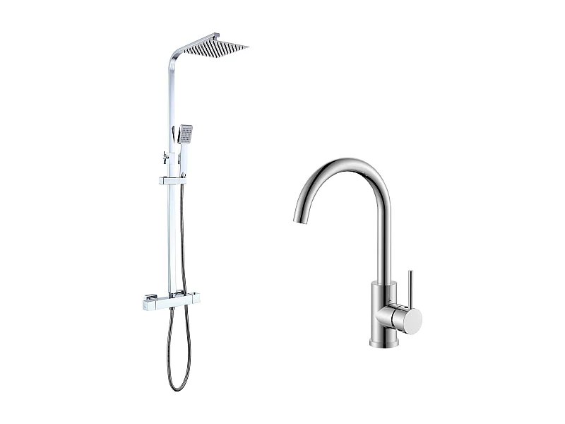 AICA columna de ducha termostático en cromo y grifo de cocina con control de temperatura