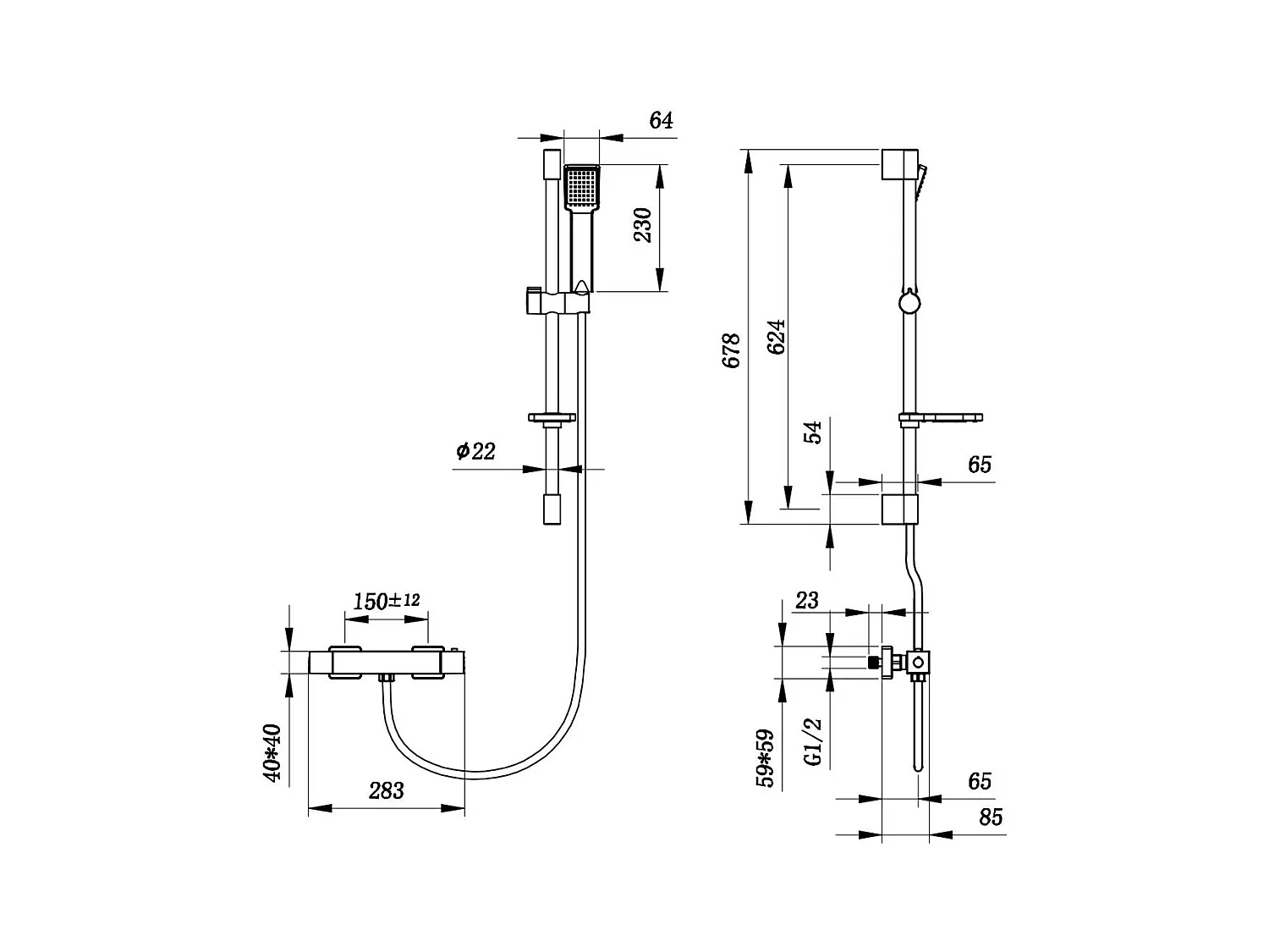AICA Chrome Round Bar Chuveiro com chuveiro de mão quadrado e rack de sabão