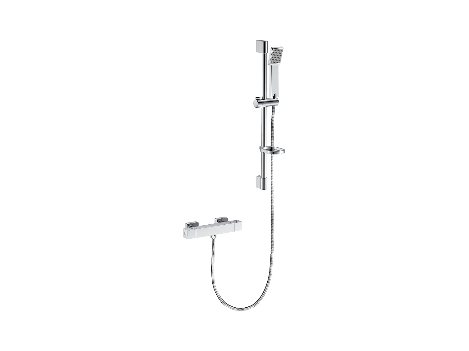 AICA Chrome Round Bar Chuveiro com chuveiro de mão quadrado e rack de sabão