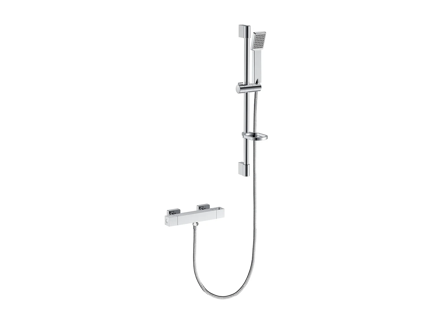 Columna de Ducha Barra Redondo Cromado AICA con Ducha de Mano Cuadrado y Estante de Jabón