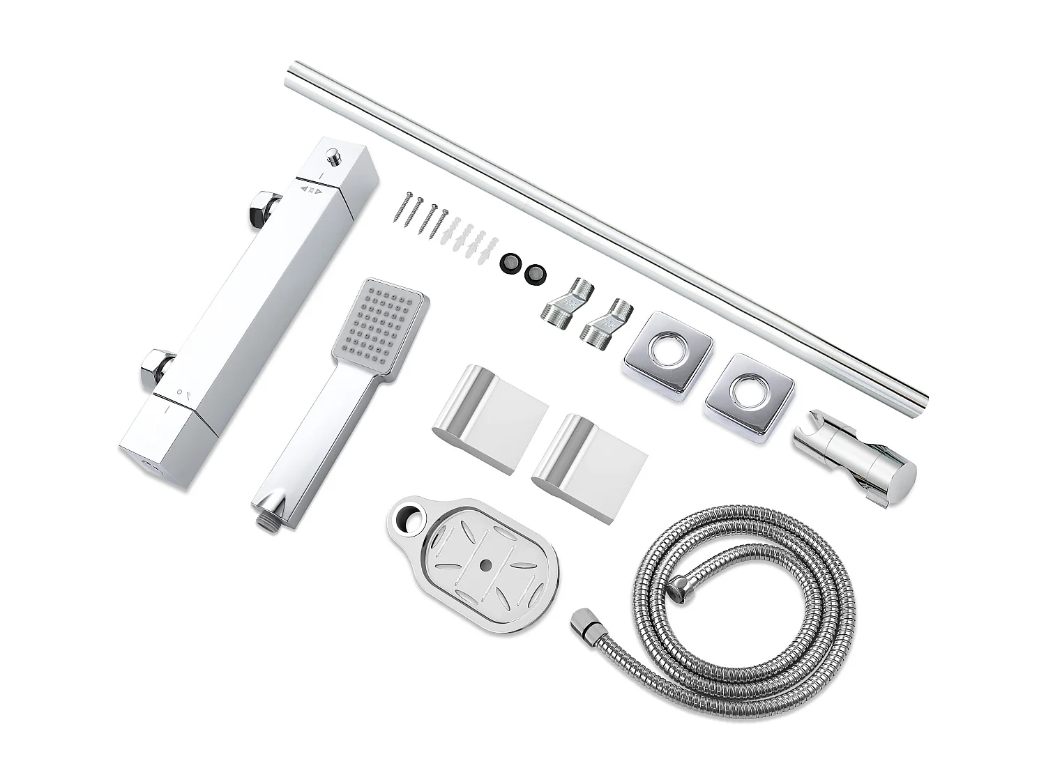 Columna de Ducha Barra Redondo Cromado AICA con Ducha de Mano Cuadrado y Estante de Jabón