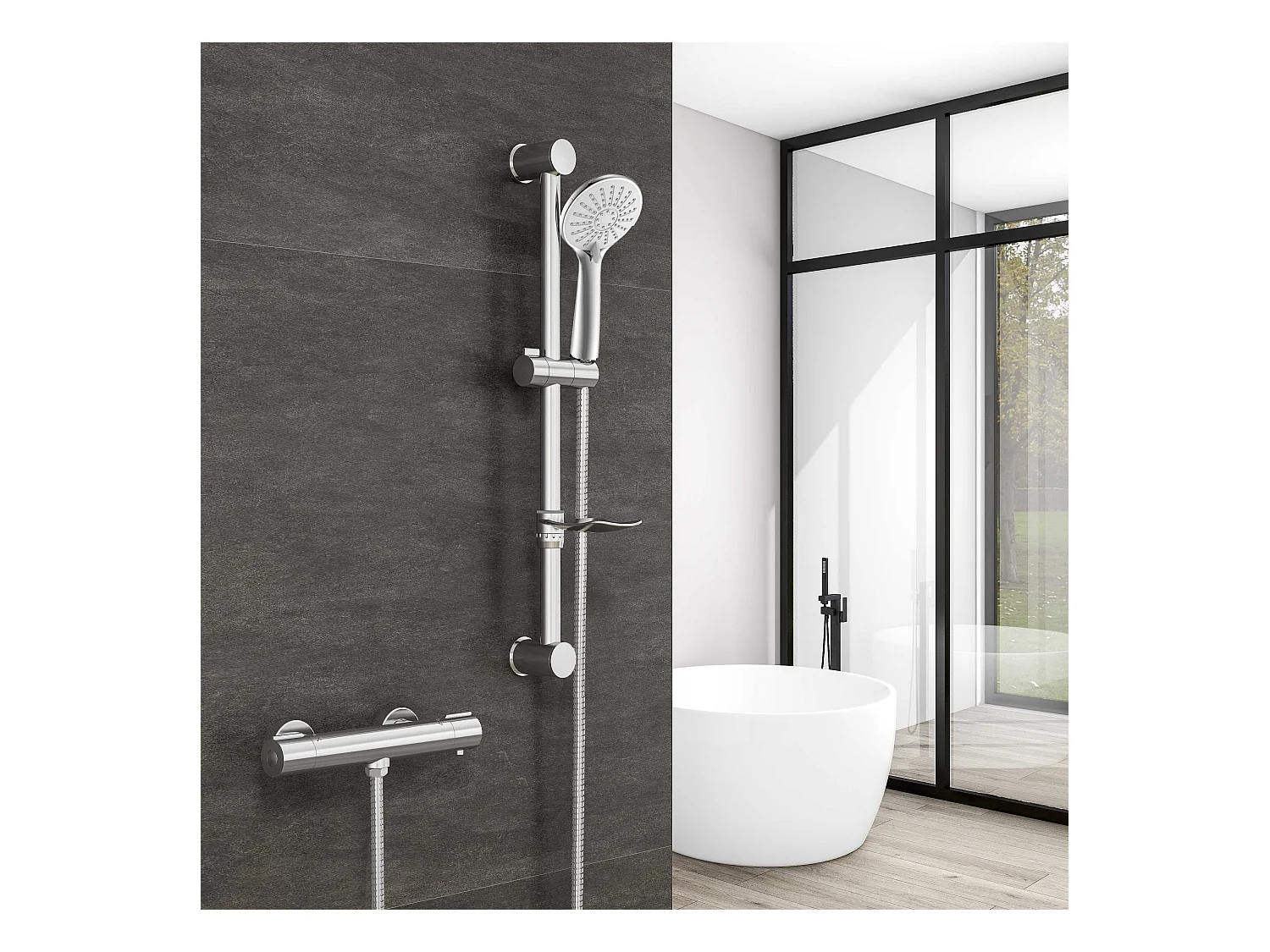 AICA Chrome Bar Chuveiro com chuveiro de mão redonda e rack de sabão