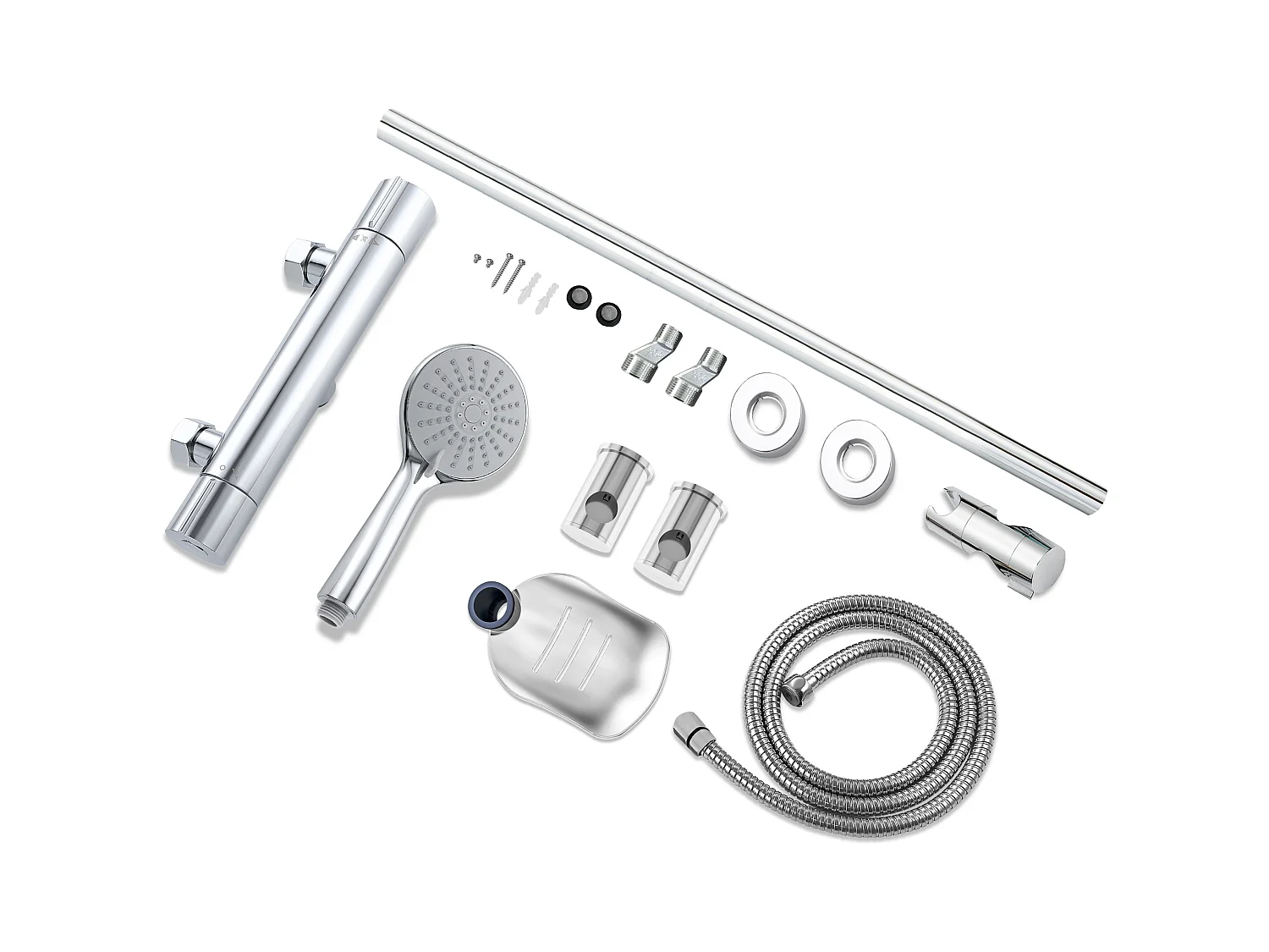 AICA Chrome Bar Chuveiro com chuveiro de mão redonda e rack de sabão