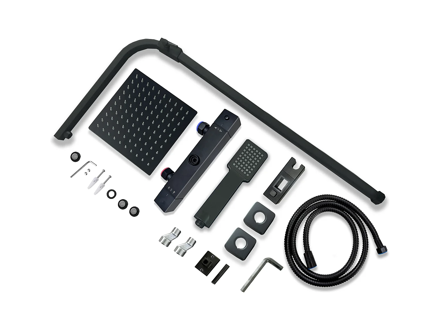 AICA Coluna de duche termostática preto mate | Alcachofra Praça Grande | Barra ajustável 73-115cm| Sistema de duche superior