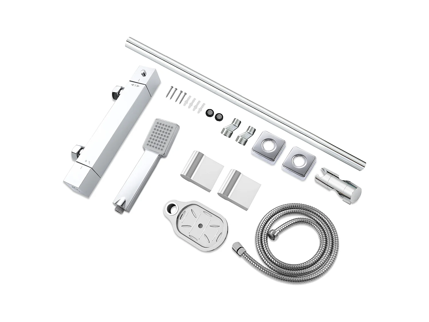 AICA Chrome Round Bar Chuveiro com chuveiro quadrado e rack de sabão