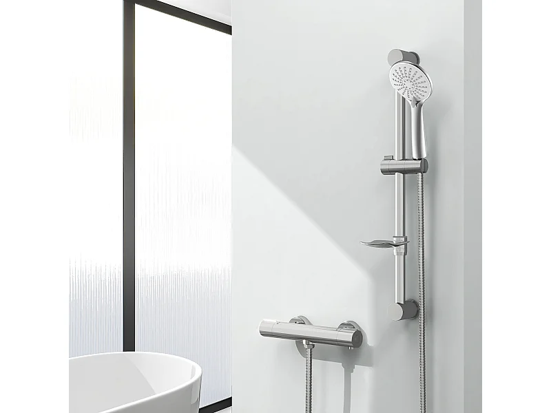 Columna de Ducha Barra Redondo Cromado AICA con Ducha de Mano y Estante de Jabón