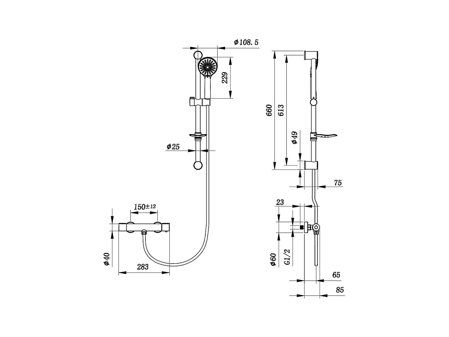 AICA Chrome Round Bar chuveiro com chuveiro de mão e rack de sabão
