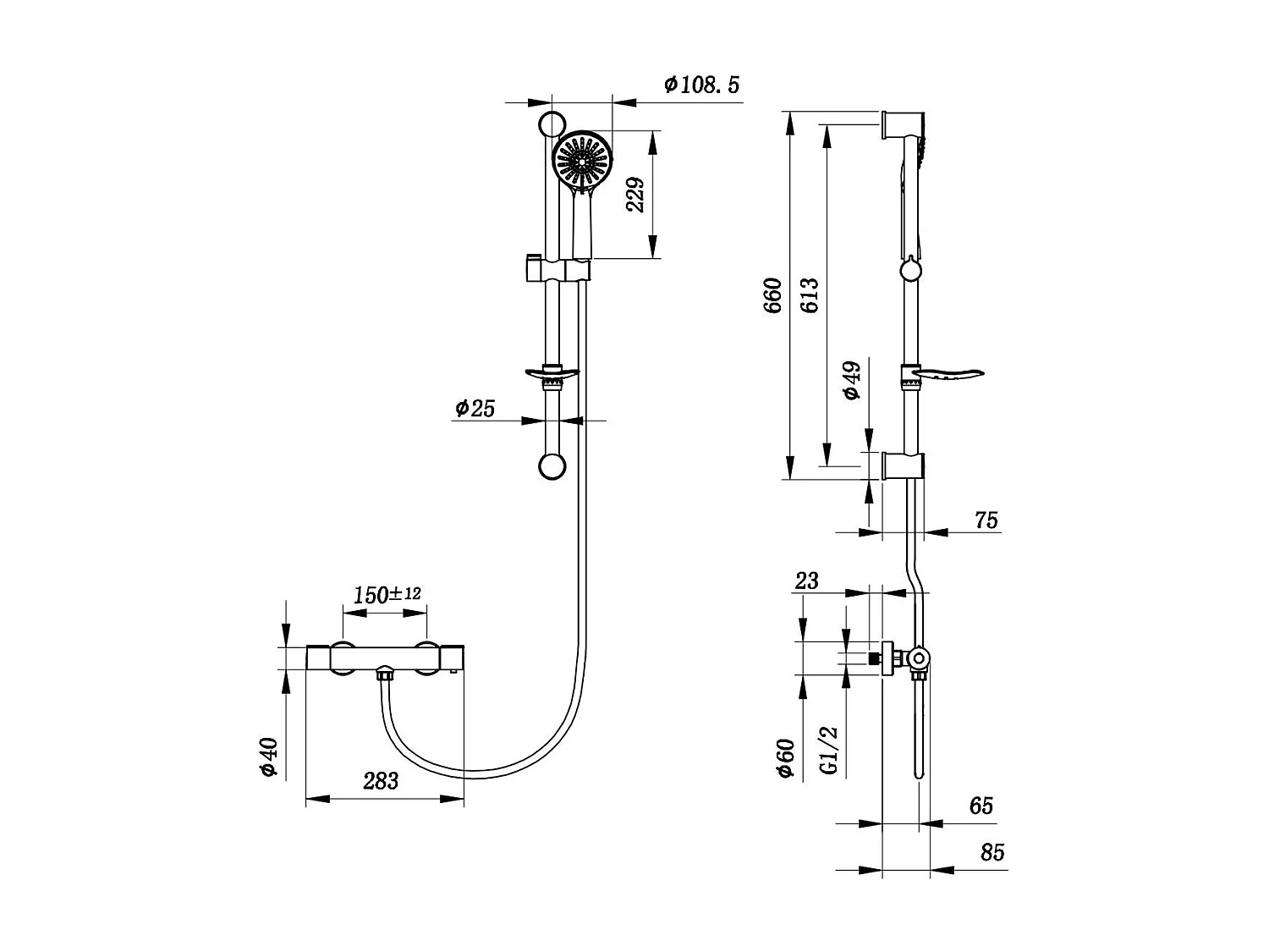 Columna de Ducha Barra Redondo Cromado AICA con Ducha de Mano y Estante de Jabón