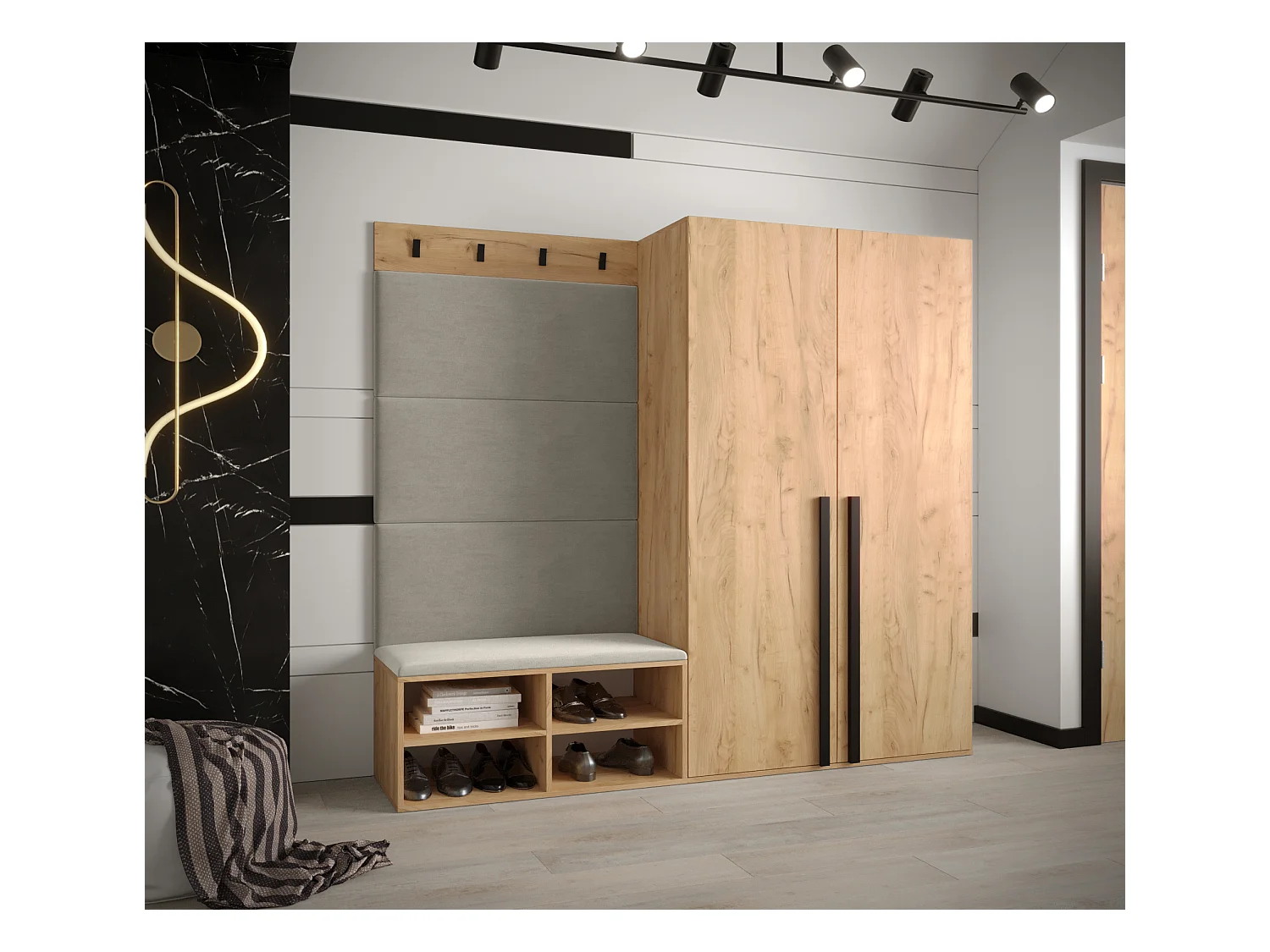 Ensemble de garde-robe Miro 5 184/184/42 (Chêne artisanal/Manila 02)