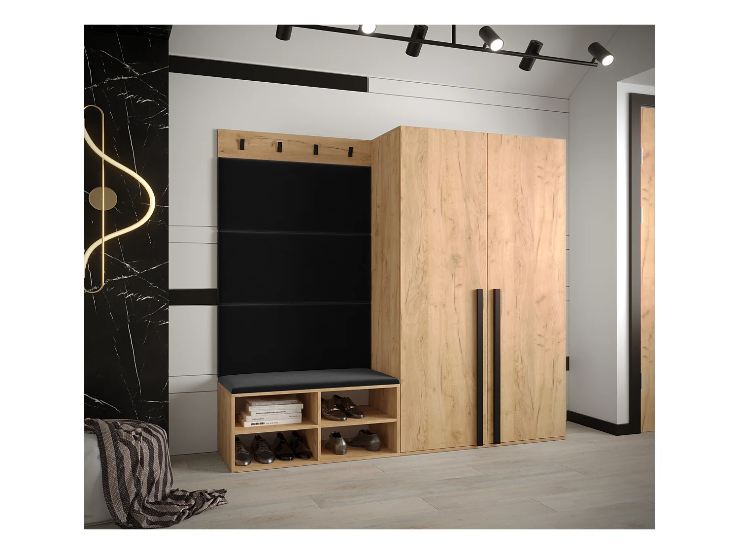 Ensemble de garde-robe Miro 5 184/184/42 (Chêne artisanal/Manila 18)