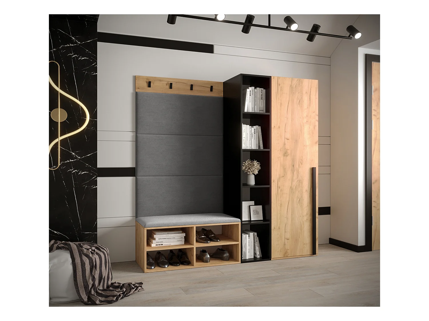 Ensemble de garde-robe Miro 1 184/164/42 (Chêne artisanal/Manila 16)