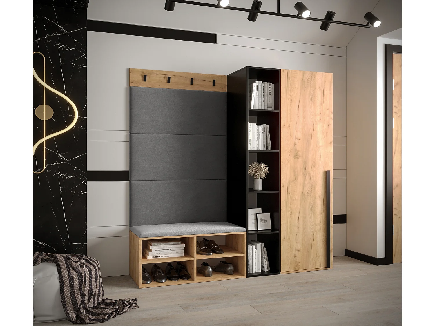 Conjunto de guardarropa Miro 1 184/164/42 (Roble/Manila 16)