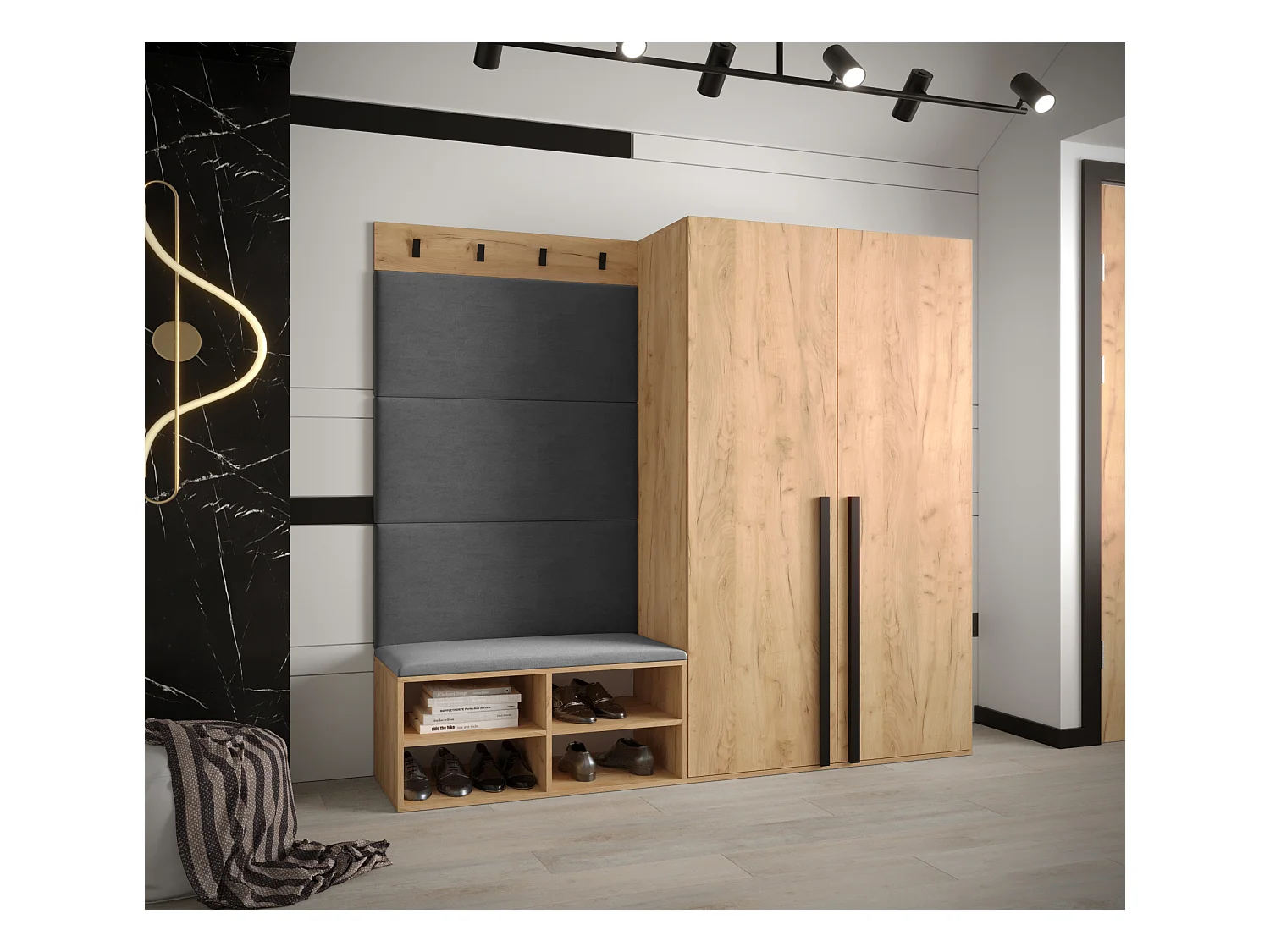 Ensemble de garde-robe Miro 5 184/184/42 (Chêne artisanal/Manila 16)