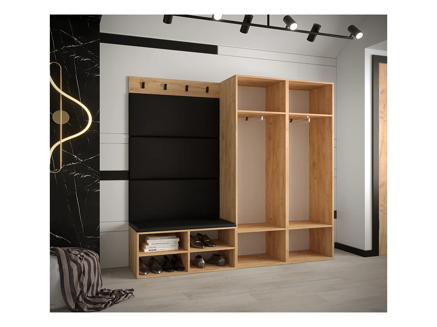 Ensemble de garde-robe Miro 5 184/184/42 (Chêne artisanal/Manila 16)