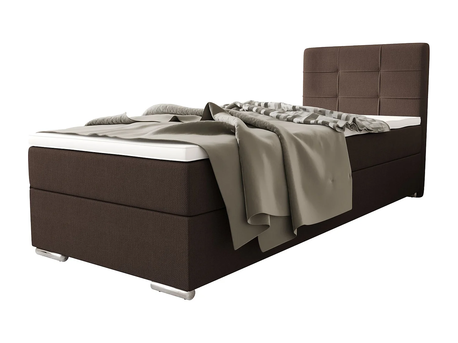 BEDANTE Boxspringbett ZAKO 1 80x200 Cosmic 800 Dunkelbraun Rechts Öffnung Bett Bettkasten Einzellbett Hotelbett Topper Matratze Schlafzimmer Stauraum