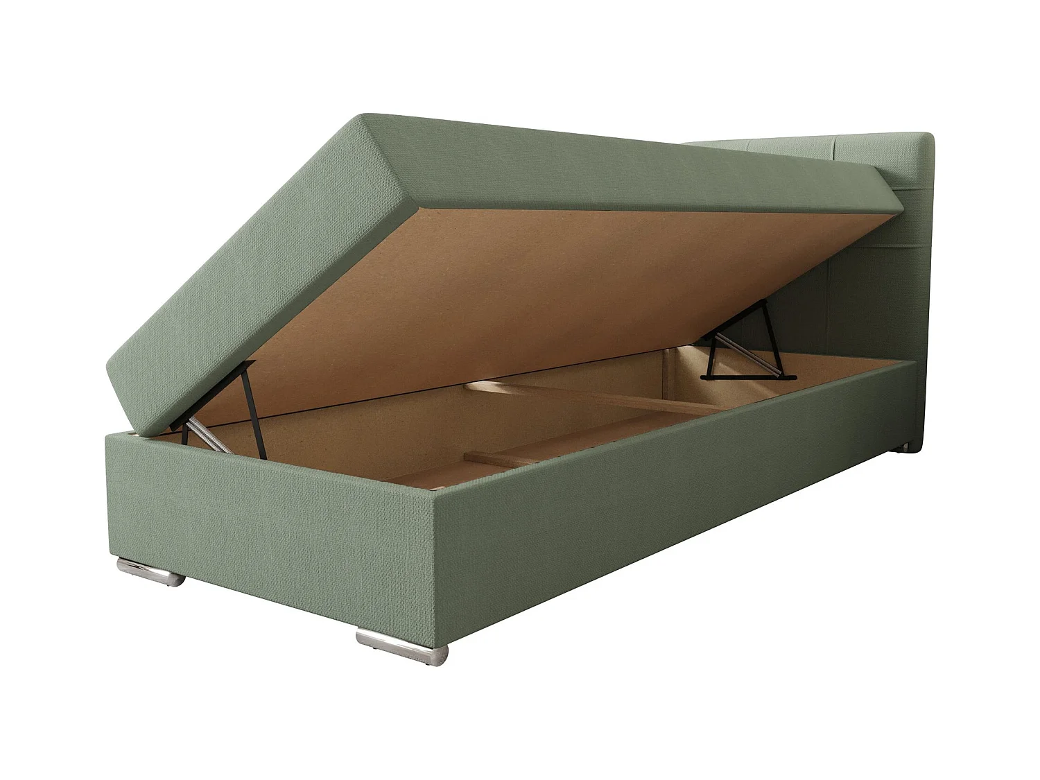 BEDANTE lit à sommier tapissier ZAKO 1 80x200 Cosmic 16 vert clair ouverture à droite lit litkasten
