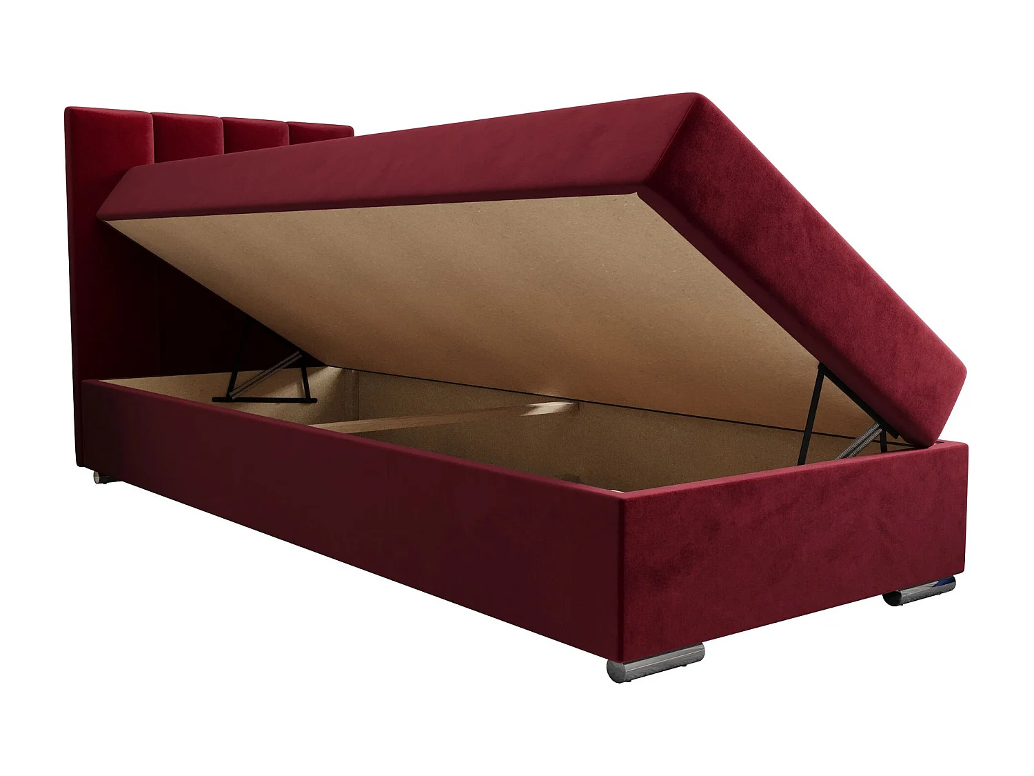 BEDANTE Lit boxspring ZAKO 2 90x200 Itaka 34 Rouge Lit Ouverture à gauche Lit Litkasten