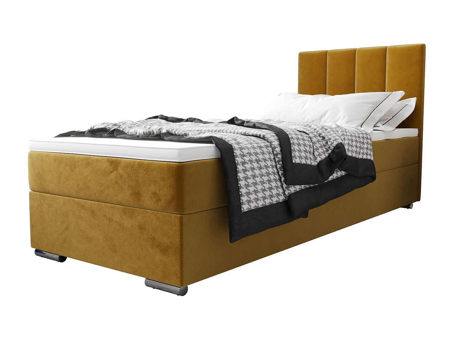 BEDANTE Boxspringbett ZAKO 2 80x200 Itaka 33 Orange Bett Links Öffnung Bett Bettkasten Einzellbett Hotelbett Topper Matratze Schlafzimmer Stauraum