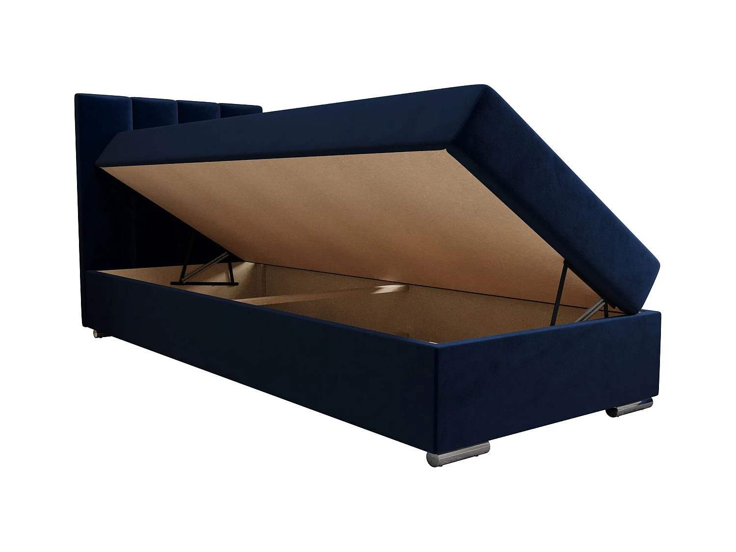BEDANTE Lit boxspring ZAKO 2 90x200 Itaka 11 Bleu foncé Lit Ouverture à gauche Lit Litkasten