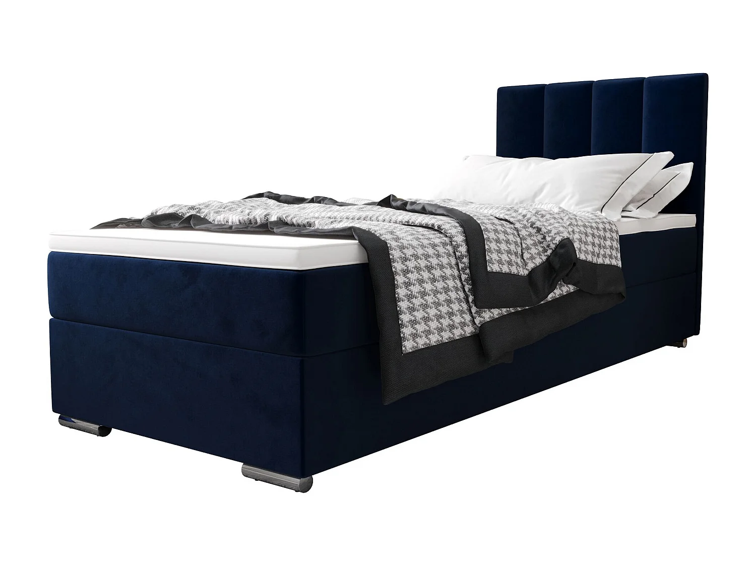 BEDANTE Lit boxspring ZAKO 2 90x200 Itaka 11 Bleu foncé Lit Ouverture à gauche Lit Litkasten