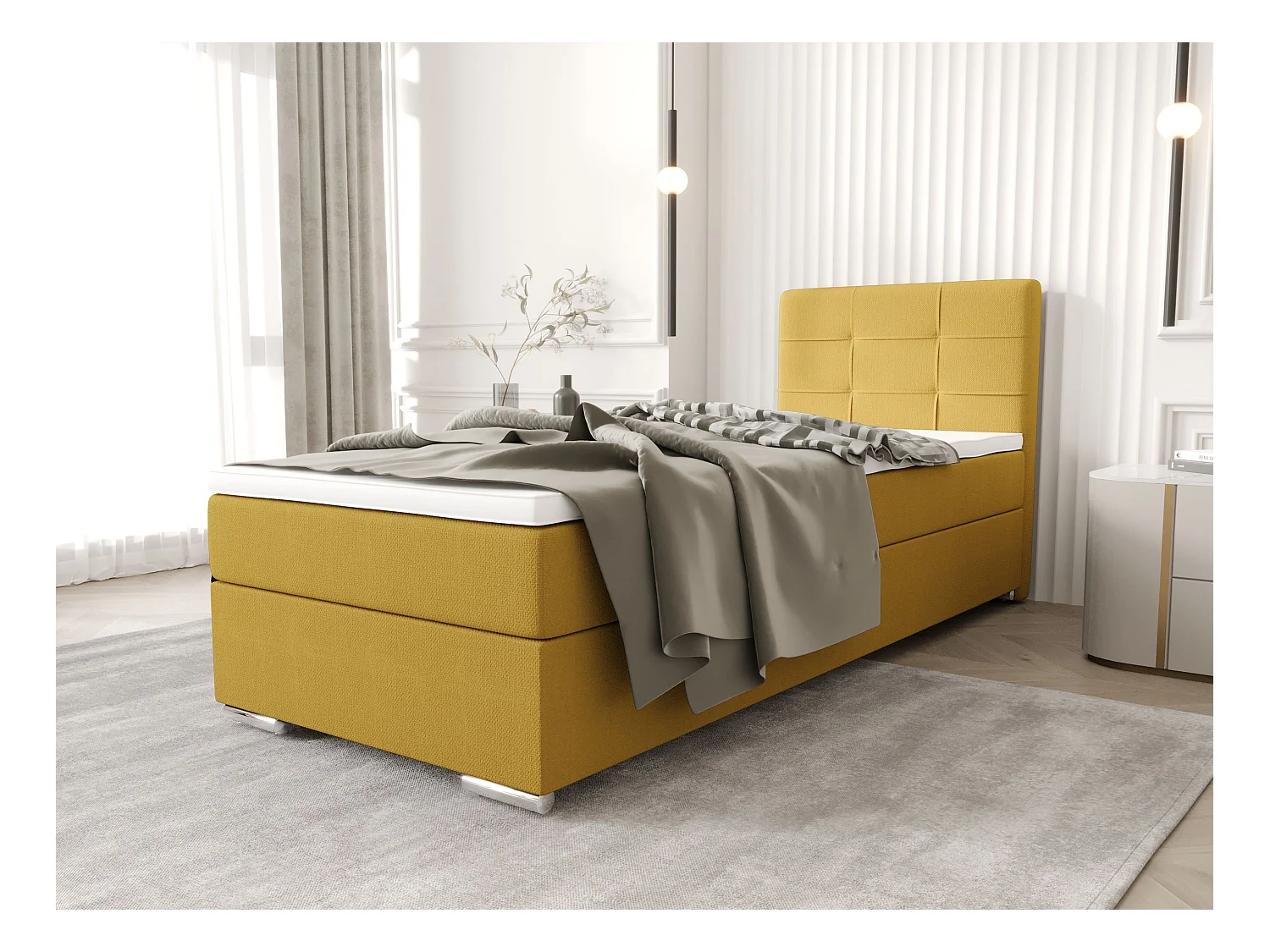 BEDANTE Boxspringbett ZILANO1 80x200 Cosmic 120 Gelb Rechts Öffnung Bett Bettkasten Einzellbett Hotelbett Topper Matratze Schlafzimmer Stauraum