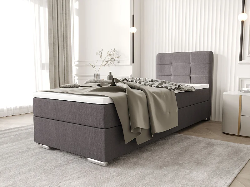 BEDANTE Boxspringbett ZAKO 1 90x200 Cosmic 160 Hellgrau Rechts Öffnung Bett Bettkasten Einzellbett Hotelbett Topper Matratze Schlafzimmer Stauraum