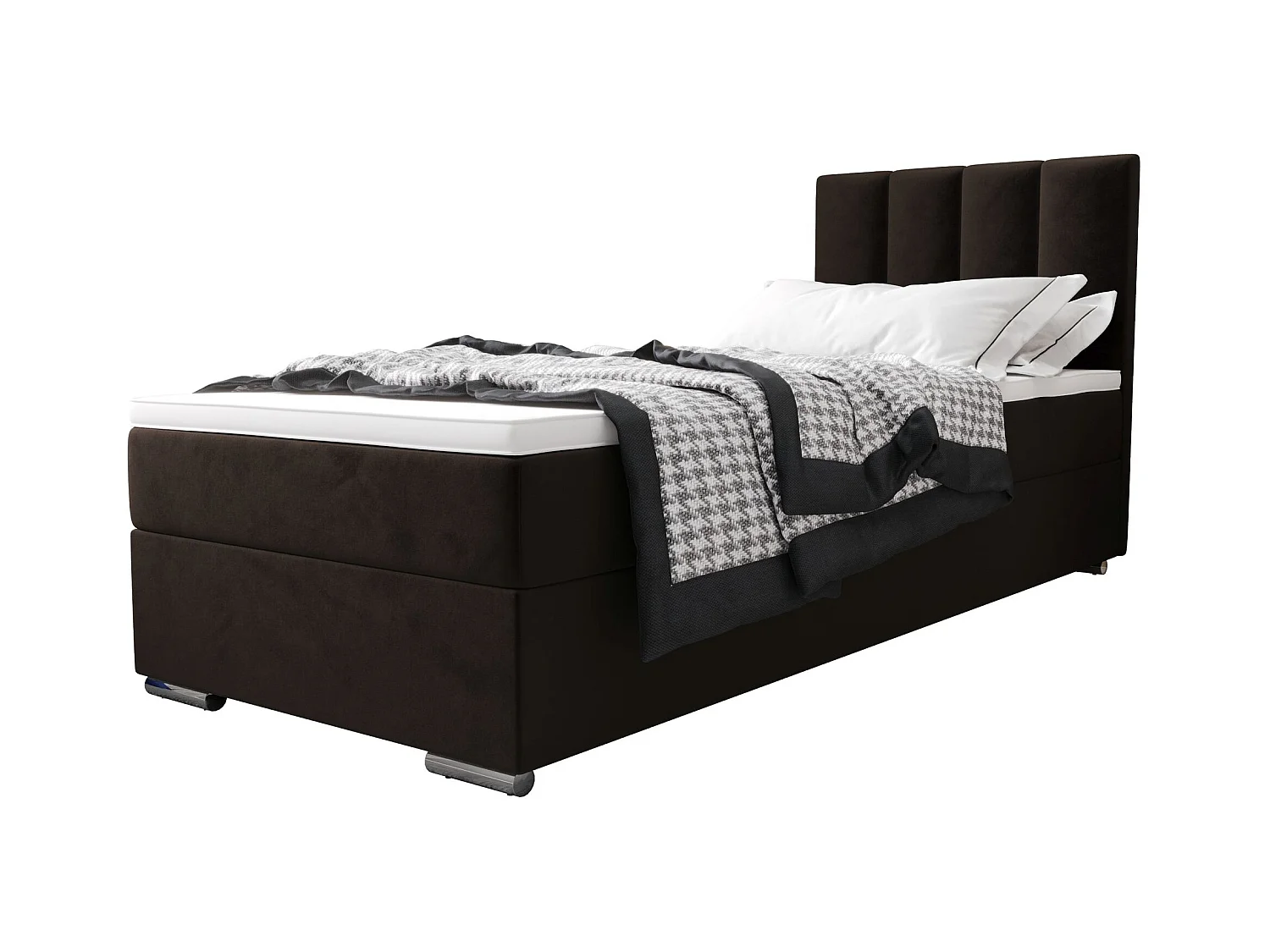 BEDANTE Lit boxspring ZILANO2 80x200 Itaka 41 Brun foncé Lit Ouverture à droite Lit Litkasten Lit simple Lit d'hôtel Surmatelas Matelas Rangement chambre