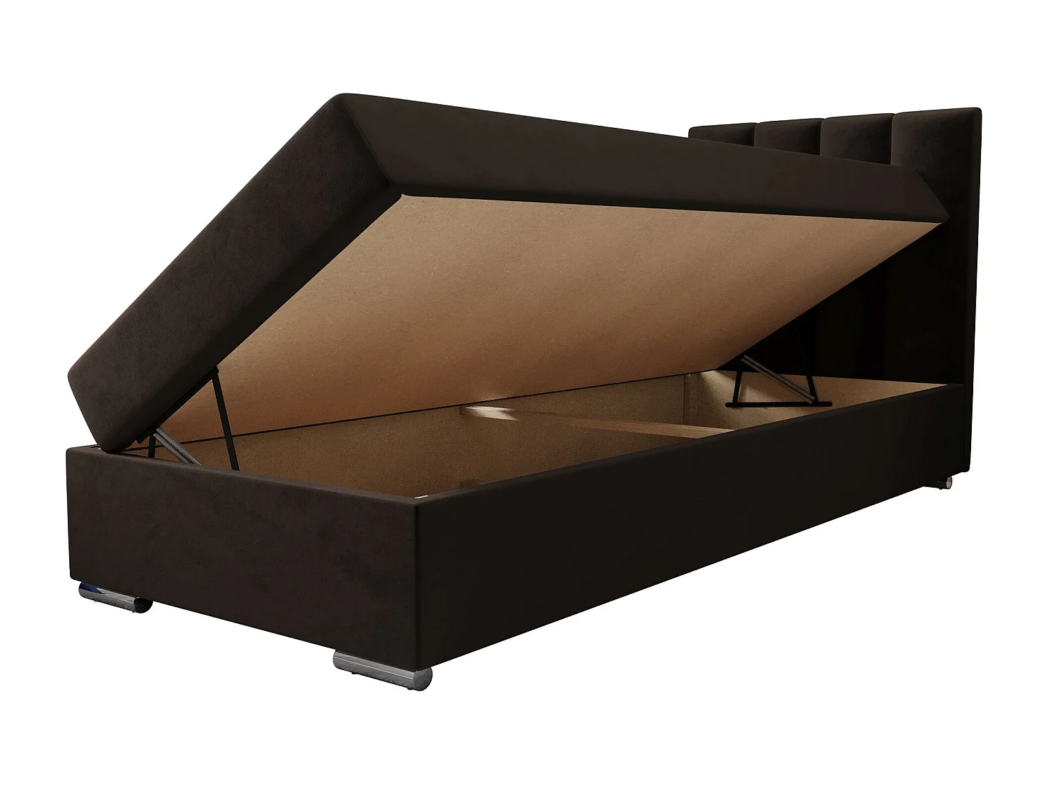 BEDANTE Lit boxspring ZAKO 2 80x200 Itaka 41 Brun foncé Lit Ouverture à droite Lit Litkasten