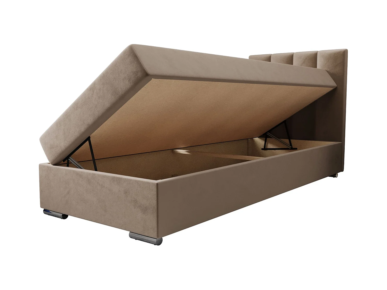 BEDANTE Lit boxspring ZAKO 2 80x200 Itaka 48 Brun clair Lit Ouverture à droite Lit Litkasten