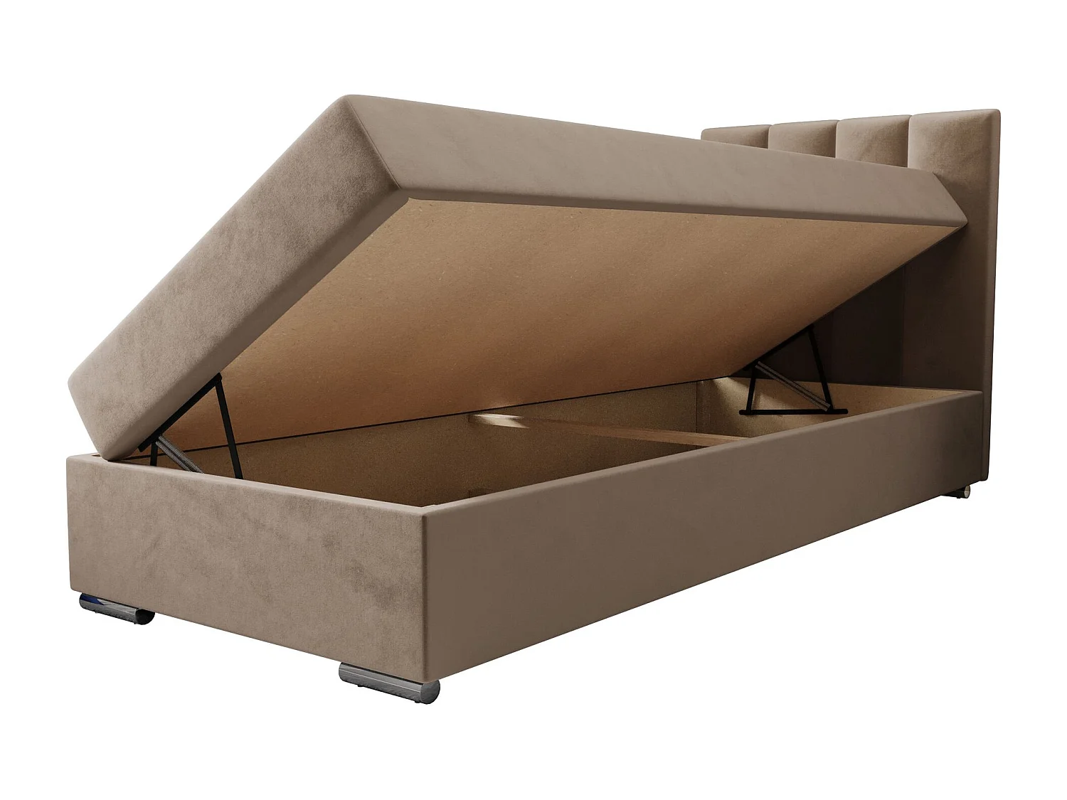 BEDANTE Boxspringbett ZAKO 2 80x200 Itaka 48 Hellbraun Bett Rechts Öffnung Bett Bettkasten Einzellbett Hotelbett Topper Matratze Schlafzimmer Stauraum