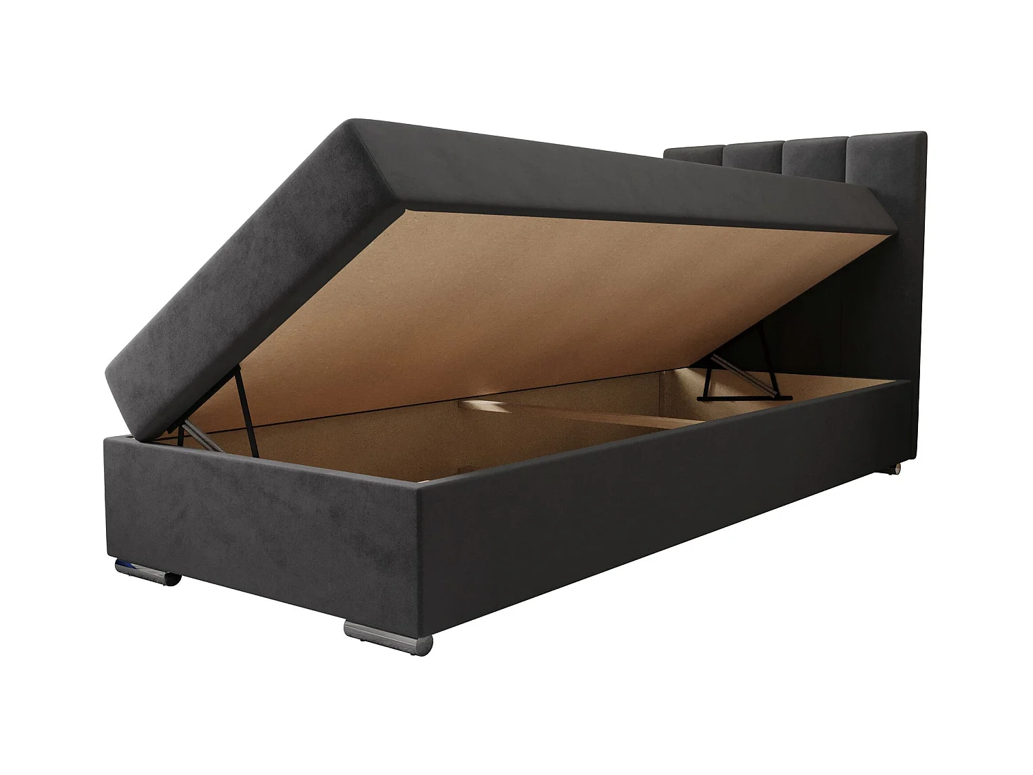 BEDANTE Lit boxspring ZILANO2 80x200 Itaka 14 Gris Lit Ouverture à droite Lit Litkasten Lit simple Lit d'hôtel Surmatelas Matelas Rangement chambre