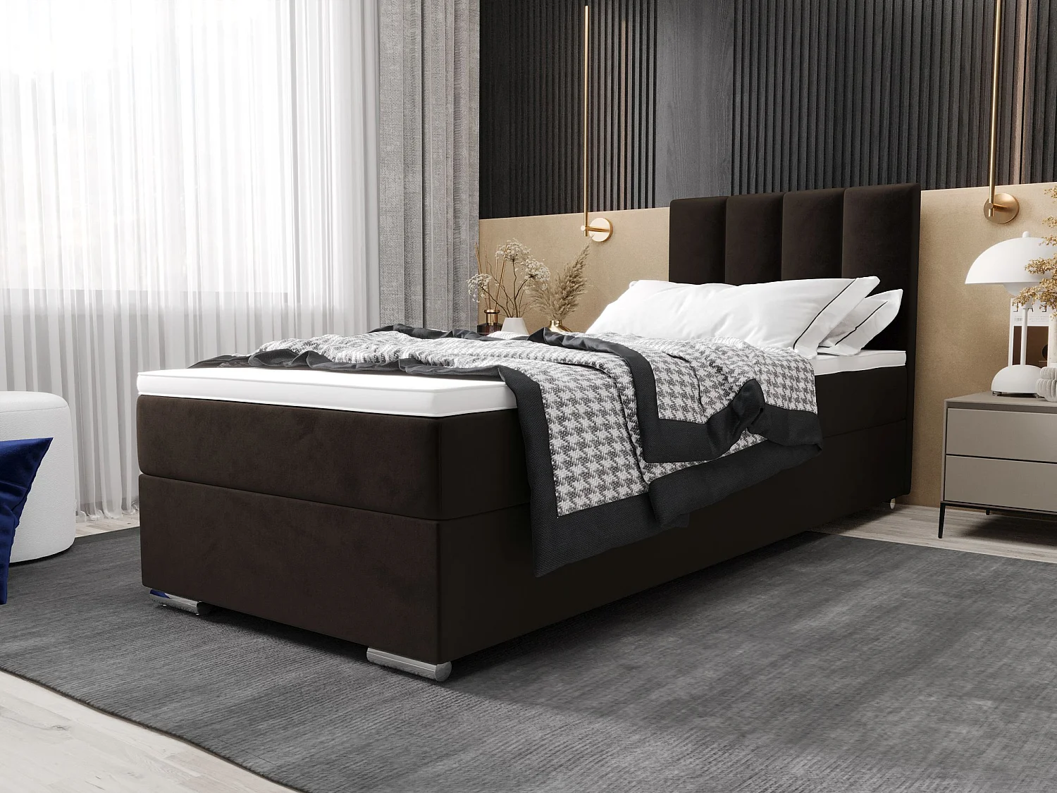 BEDANTE Lit boxspring ZAKO 2 90x200 Itaka 41 Marron foncé Lit Ouverture à gauche Lit Litkasten