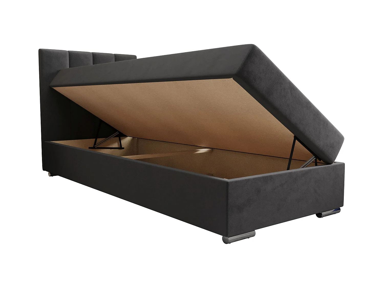 BEDANTE Lit boxspring ZAKO 2 90x200 Itaka 14 Gris Lit Ouverture à gauche Lit Litkasten