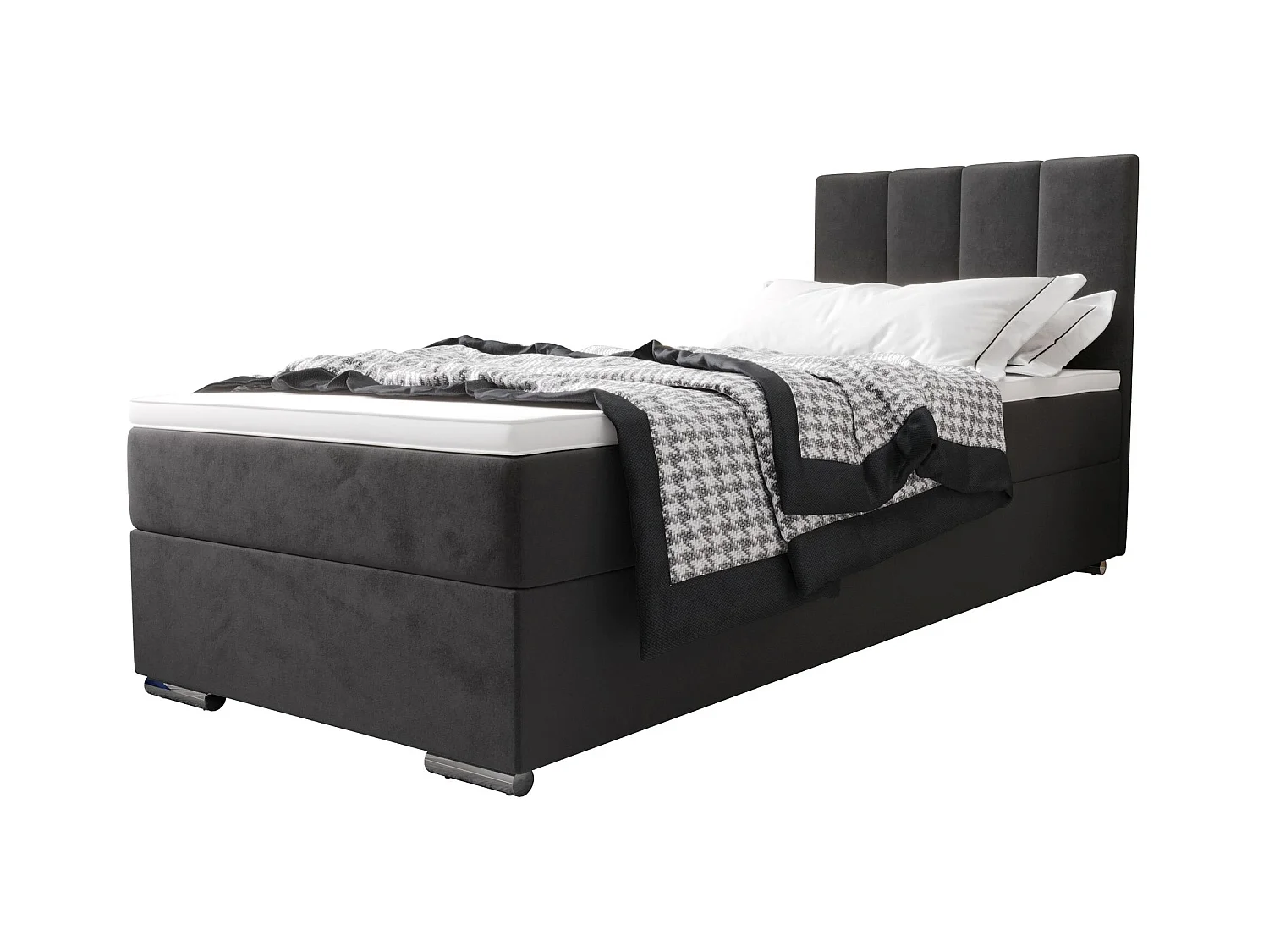 BEDANTE Boxspringbed ZILANO2 90x200 Itaka 14 Grijs Bed Links opening Bed Bedkasten Eenpersoonsbed Hotelbed Topper Matras Slaapkamer Opbergruimte