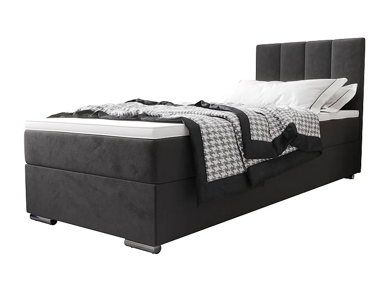 BEDANTE Boxspringbed ZAKO 2 90x200 Itaka 14 Grijs Bed Links opening Bed Bedkasten Eenpersoonsbed Hotelbed Topper Matras Slaapkamer Opbergruimte