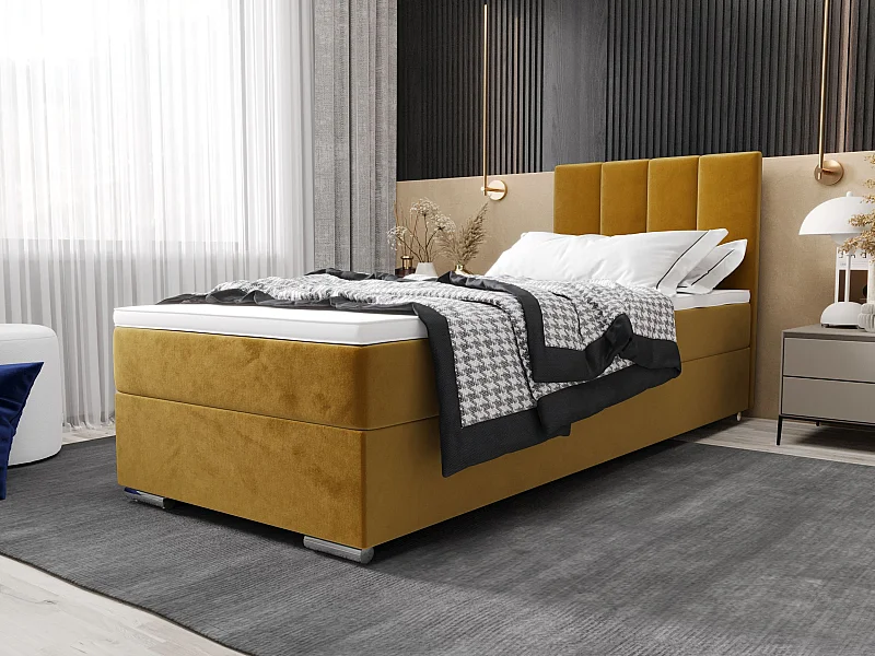 BEDANTE Boxspringbed ZAKO 2 80x200 Itaka 33 Oranje Bed Rechts opening Bed Bedkasten Eenpersoonsbed Hotelbed Topper Matras Slaapkamer opbergruimte