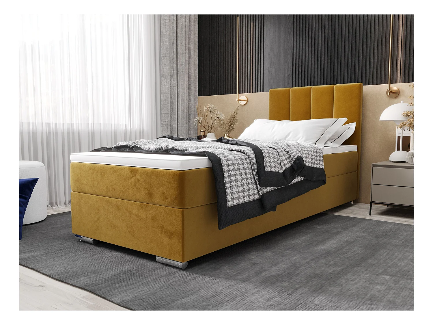 BEDANTE Boxspringbed ZILANO2 80x200 Itaka 33 Oranje Bed Rechts opening Bed Bedkasten Eenpersoonsbed Hotelbed Topper Matras Slaapkamer opbergruimte