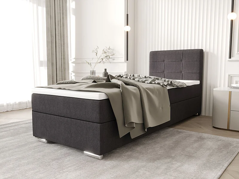 BEDANTE Boxspringbett ZAKO 1 80x200 Cosmic 97 Grau Rechts Öffnung Bett Bettkasten Einzellbett Hotelbett Topper Matratze Schlafzimmer Stauraum