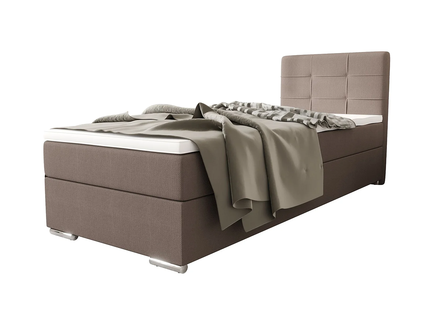 BEDANTE Boxspringbett ZAKO 1 90x200 Cosmic 808 Braun Rechts Öffnung Bett Bettkasten Einzellbett Hotelbett Topper Matratze Schlafzimmer Stauraum