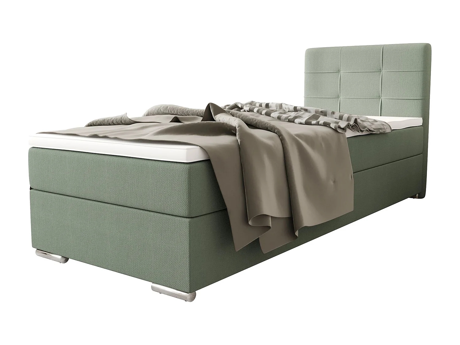 BEDANTE Boxspringbett ZAKO 1 90x200 Cosmic 16 Hellgrün Rechts Öffnung Bett Bettkasten Einzellbett Hotelbett Topper Matratze Schlafzimmer Stauraum