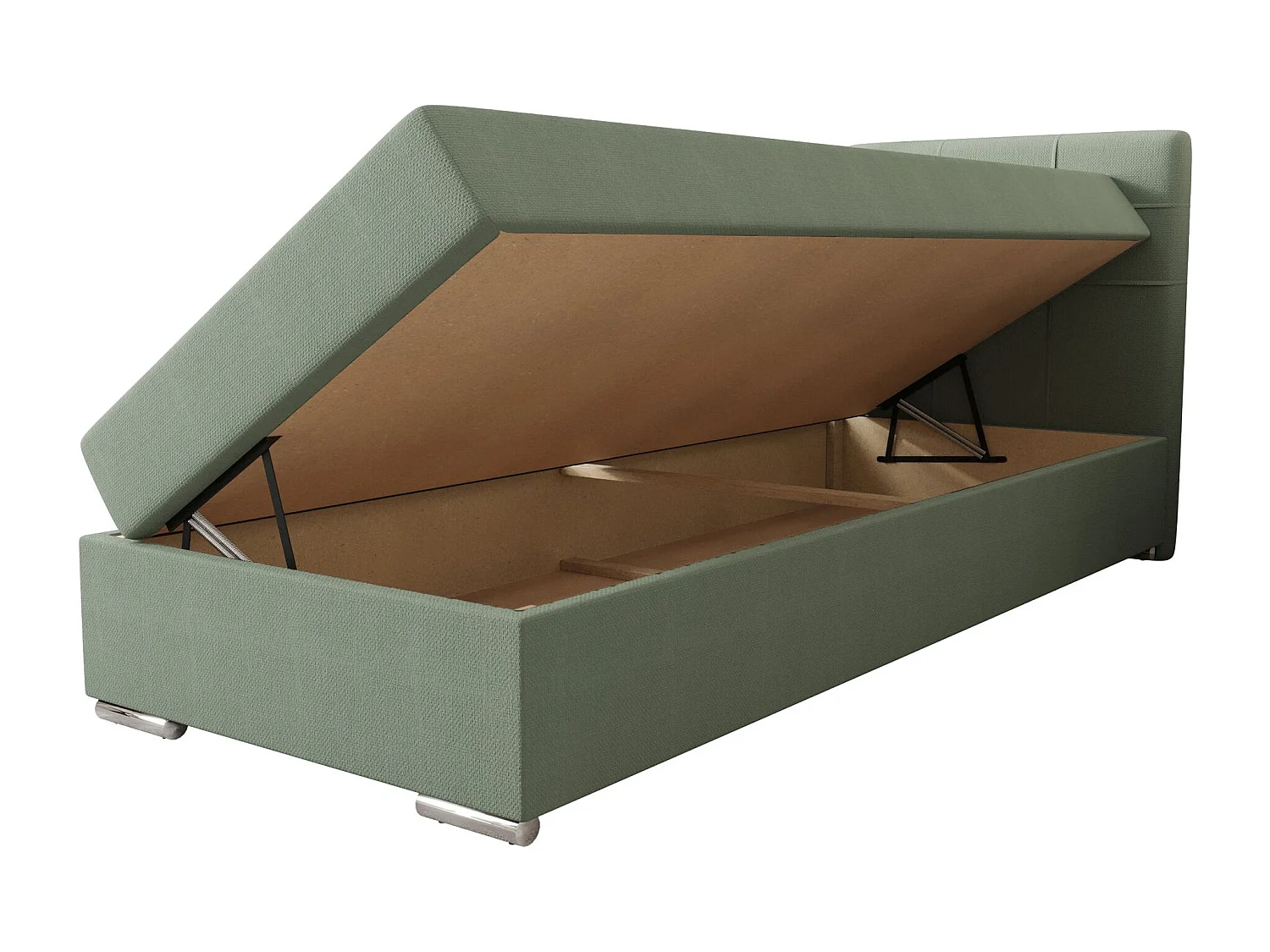 BEDANTE Boxspringbett ZAKO 1 90x200 Cosmic 16 Hellgrün Rechts Öffnung Bett Bettkasten Einzellbett Hotelbett Topper Matratze Schlafzimmer Stauraum