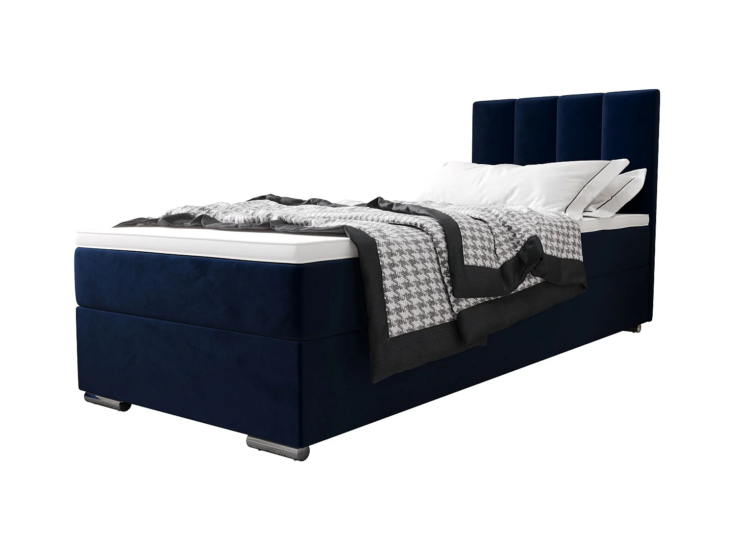 BEDANTE Lit boxspring ZAKO 2 80x200 Itaka 11 Bleu foncé Lit Ouverture à gauche Lit Litkasten