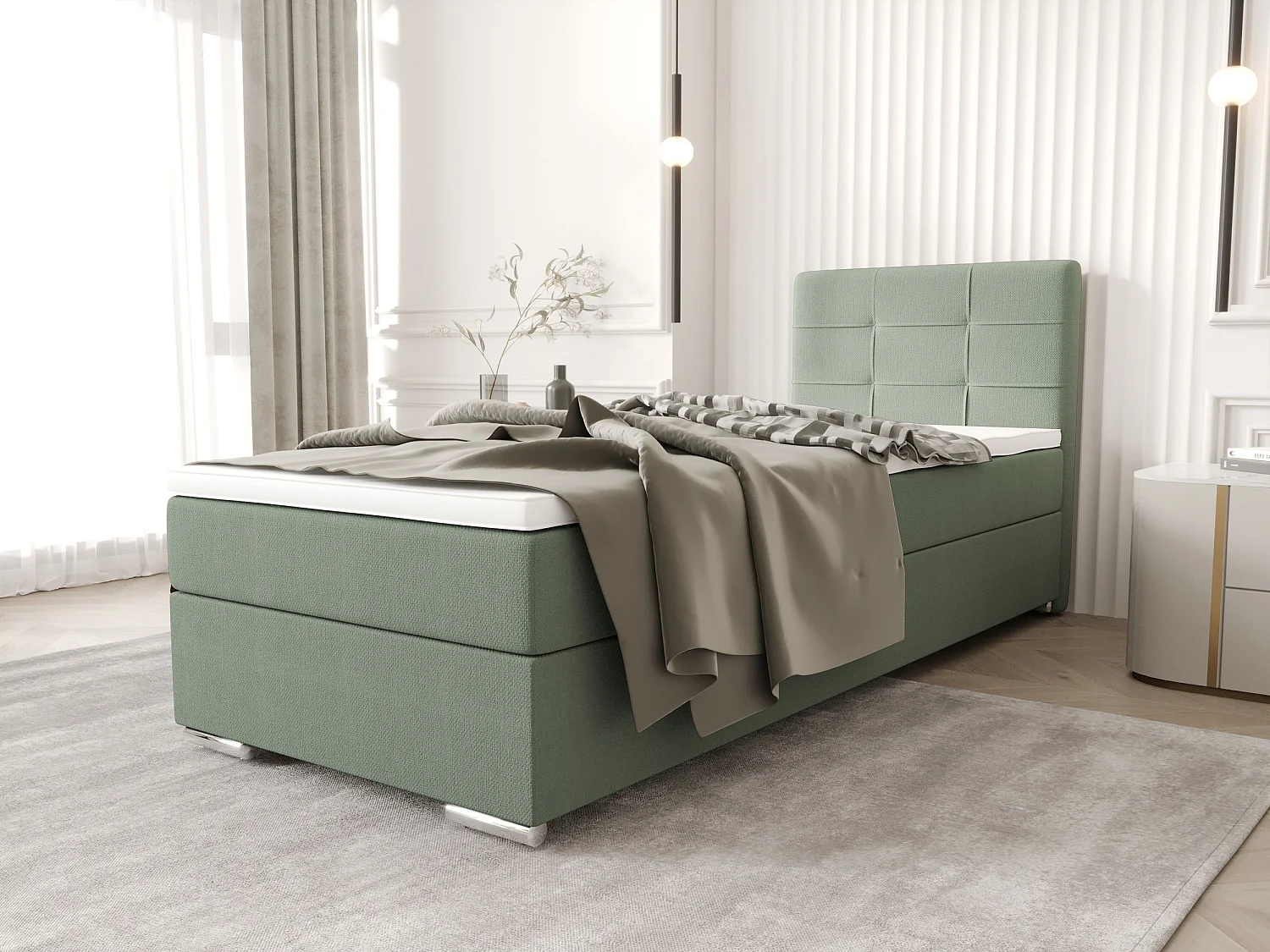 BEDANTE Lit boxspring ZAKO 1 90x200 Cosmic 16 Vert clair Ouverture à gauche Lit Litkasten