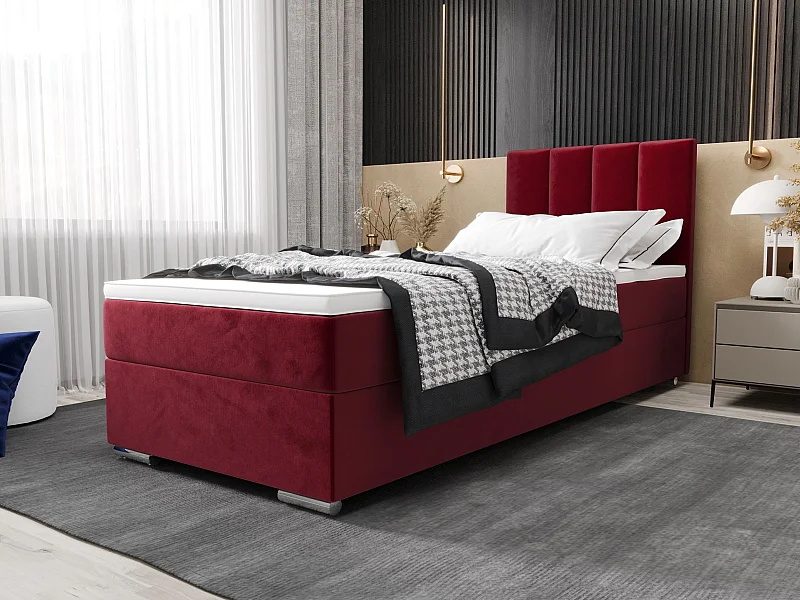 BEDANTE Boxspringbett ZAKO 2 80x200 Itaka 34 Rot Bett Rechts Öffnung Bett Bettkasten Einzellbett Hotelbett Topper Matratze Schlafzimmer Stauraum