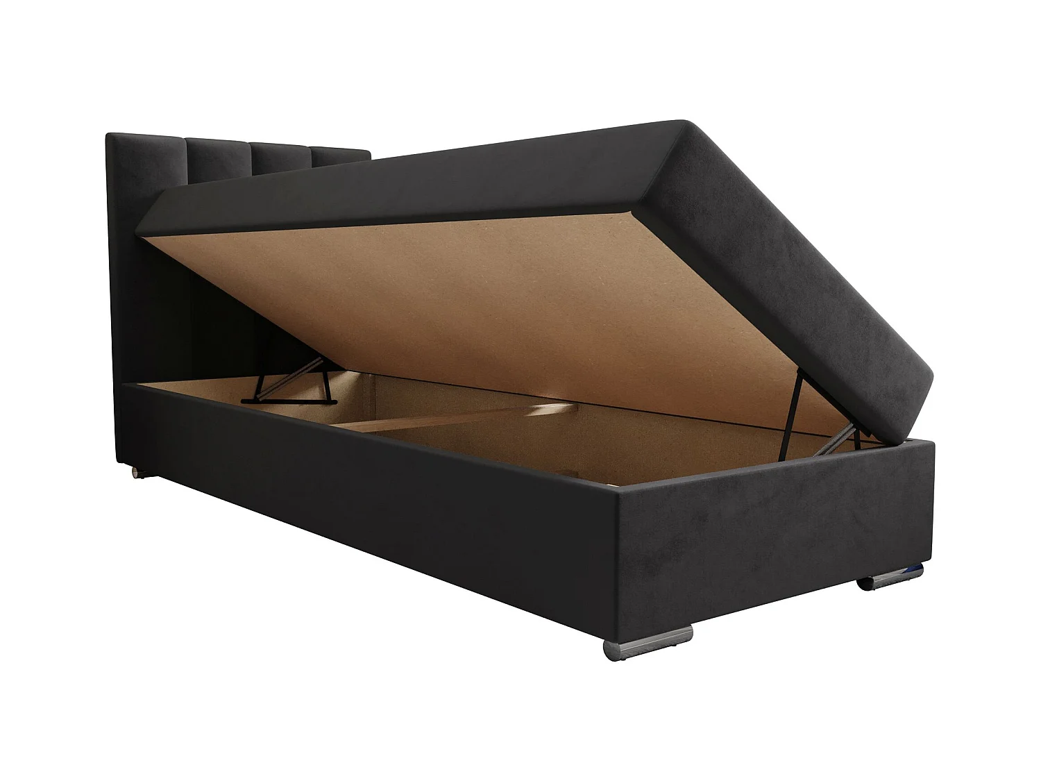 BEDANTE Lit boxspring ZAKO 2 80x200 Itaka 27 Gris foncé Lit Ouverture à gauche Lit Litkasten