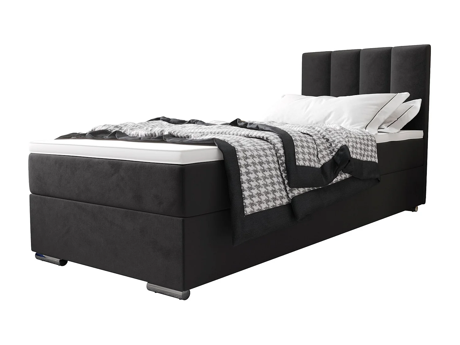 BEDANTE Lit boxspring ZAKO 2 80x200 Itaka 27 Gris foncé Lit Ouverture à gauche Lit Litkasten