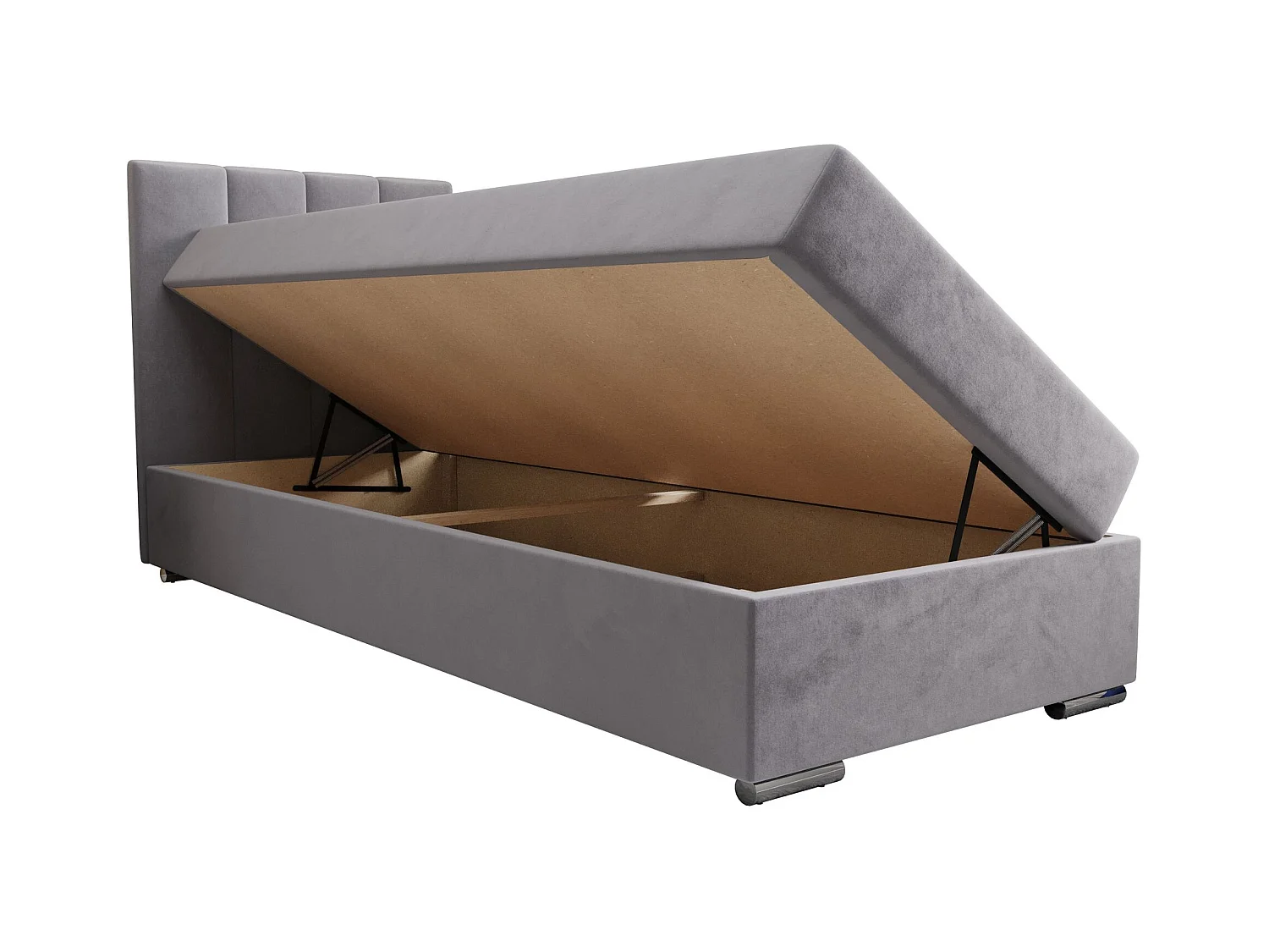 BEDANTE Lit boxspring ZAKO 2 80x200 Itaka 50 Gris clair Lit Ouverture à gauche Lit Litkasten