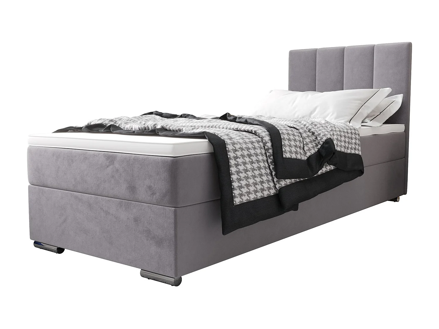 BEDANTE Lit boxspring ZAKO 2 80x200 Itaka 50 Gris clair Lit Ouverture à gauche Lit Litkasten