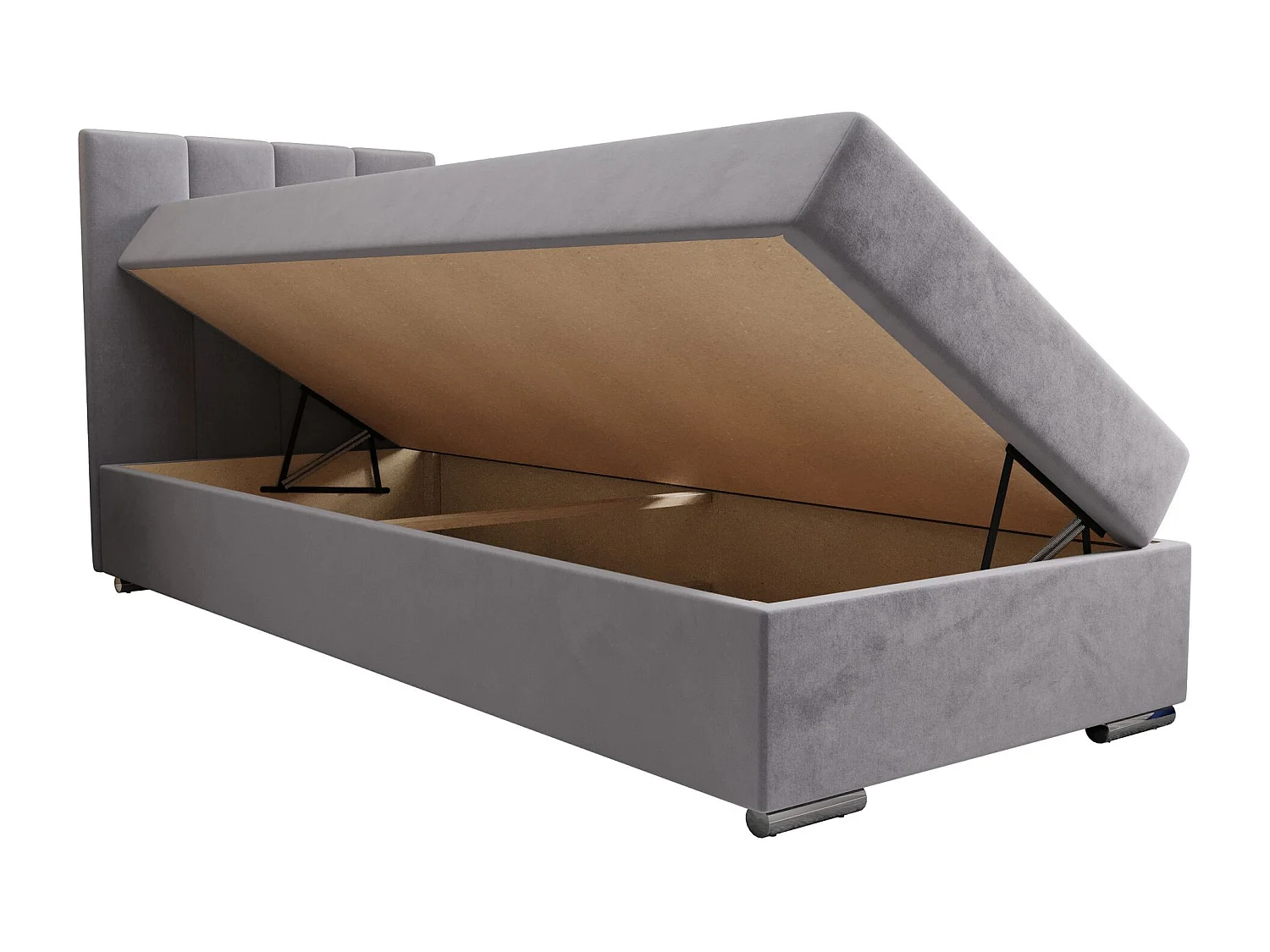 BEDANTE Lit boxspring ZAKO 2 80x200 Itaka 50 Gris clair Lit Ouverture à gauche Lit Litkasten