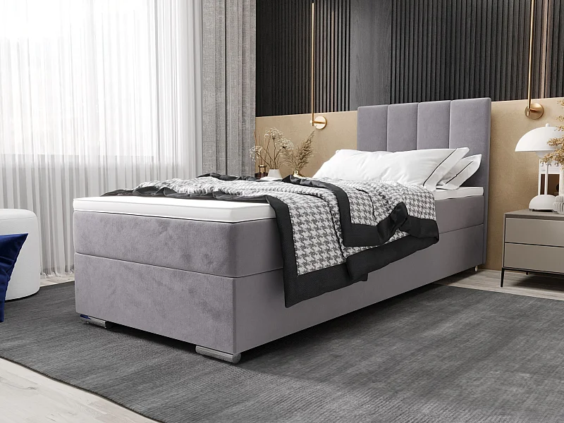 BEDANTE Boxspringbett ZAKO 2 80x200 Itaka 50 Hellgrau Bett Links Öffnung Bett Bettkasten Einzellbett Hotelbett Topper Matratze Schlafzimmer Stauraum